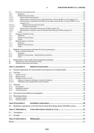 SIST EN 302 858-1 V1.2.1:2011 ETSI EN 302 858-1 V1.1.1 (2010-04) - Electromagnetic compatibility and Radio spectrum Matters (ERM); Road Transport and Traffic Telematics (RTTT); Short range radar equipment operating in the 24,05 GHz to 24,25 GHz frequency range for automotive application; Part 1: Technical characteristics and test methods - Page 4 preview