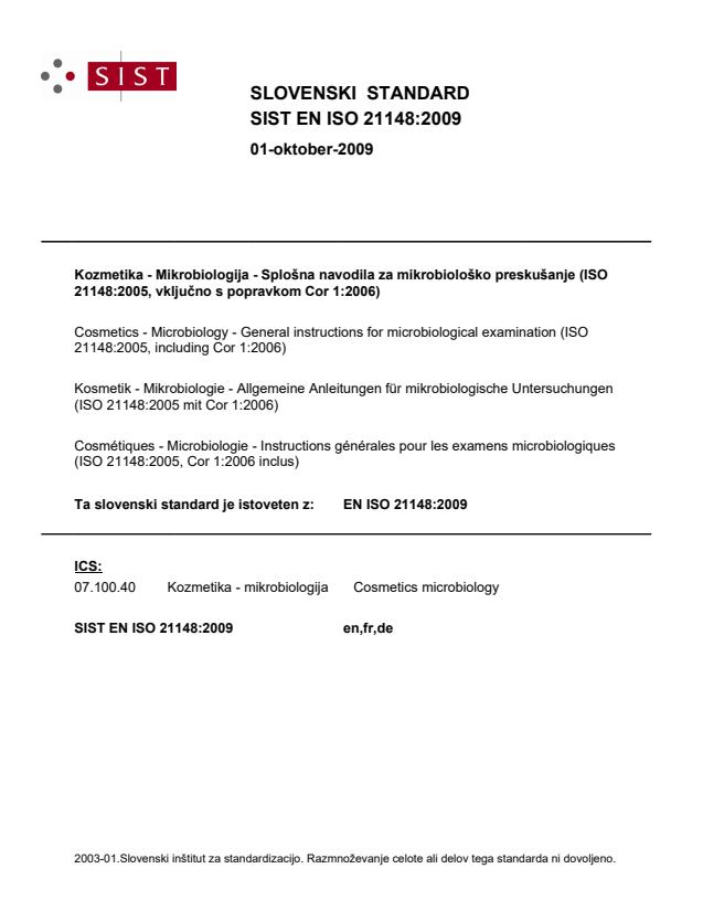 EN ISO 21148:2009 - ISO popravek samo v fr.jeziku