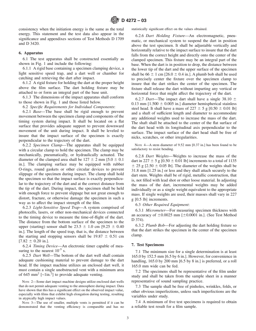 ASTM D4272-03 - Standard Test Method for Total Energy Impact of Plastic Films By Dart Drop