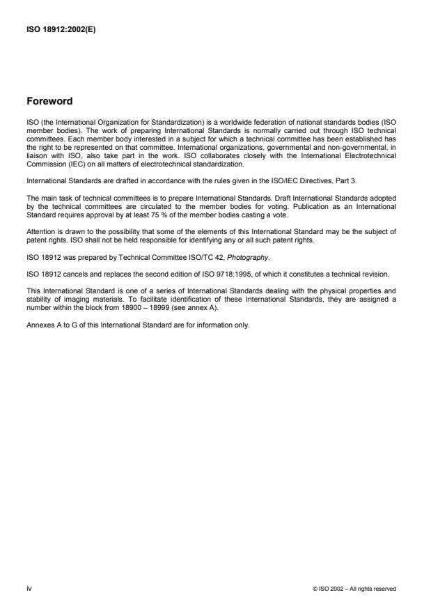 SIST ISO 18912:2011 ISO 18912:2002 - Imaging materials -- Processed vesicular photographic film -- Specifications for stability - Page 4 preview