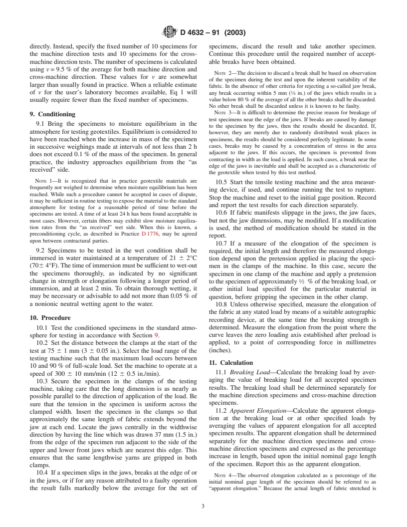 ASTM D4632-91(2003) - Standard Test Method for Grab Breaking Load and Elongation of Geotextiles