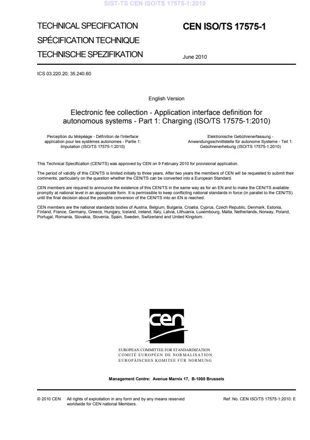 TS CEN ISO/TS 17575-1:2010
