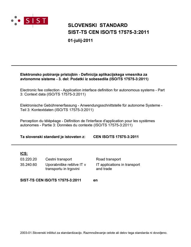 TS CEN ISO/TS 17575-3:2011