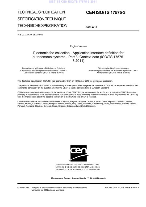 TS CEN ISO/TS 17575-3:2011