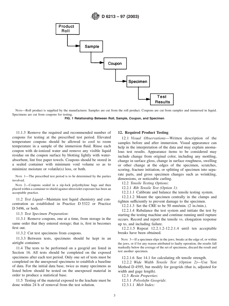 ASTM D6213-97(2003) - Standard Practice for Tests to Evaluate the Chemical Resistance of Geogrids to Liquids