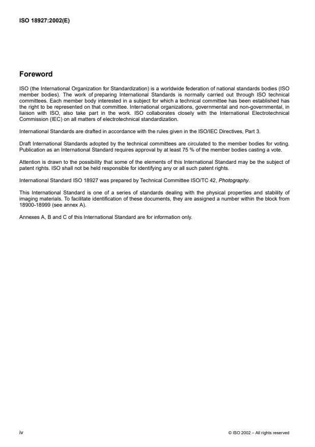 ISO 18927:2002 ISO 18927:2002 - Imaging materials -- Recordable compact disc systems -- Method for estimating the life expectancy based on the effects of temperature and relative humidity - Page 4 preview