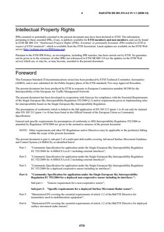 SIST EN 303 213-4-2 V1.1.1:2010 ETSI EN 303 213-4-2 V1.1.1 (2009-12) - Advanced Surface Movement Guidance and Control System (A-SMGCS); Part 4: Community Specification for application under the Single European Sky Interoperability Regulation EC 552/2004 for a deployed non-cooperative sensor including its interfaces; Sub-part 2: Specific requirements for a deployed Surface Movement Radar sensor - Page 4 preview