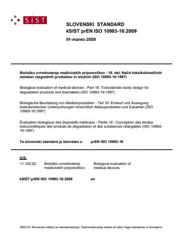 k prEN ISO 10993-16:2009