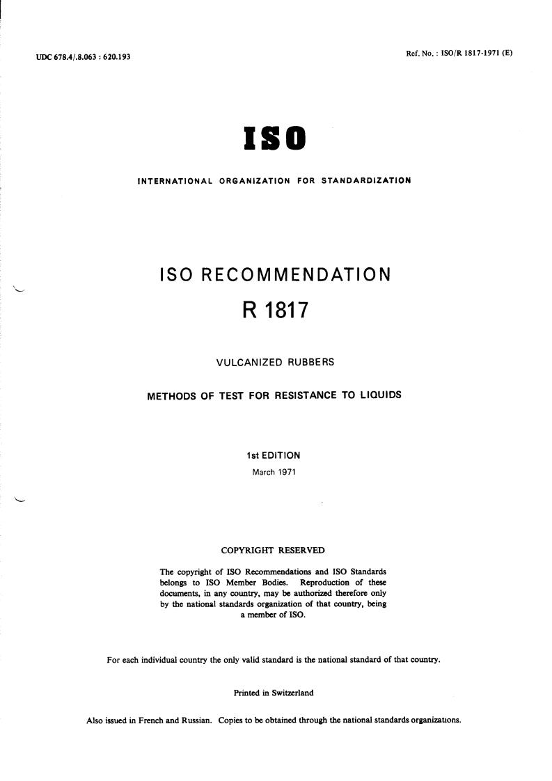 ISO/R 1817:1971 - Title missing - Legacy paper document
Released:1/1/1971