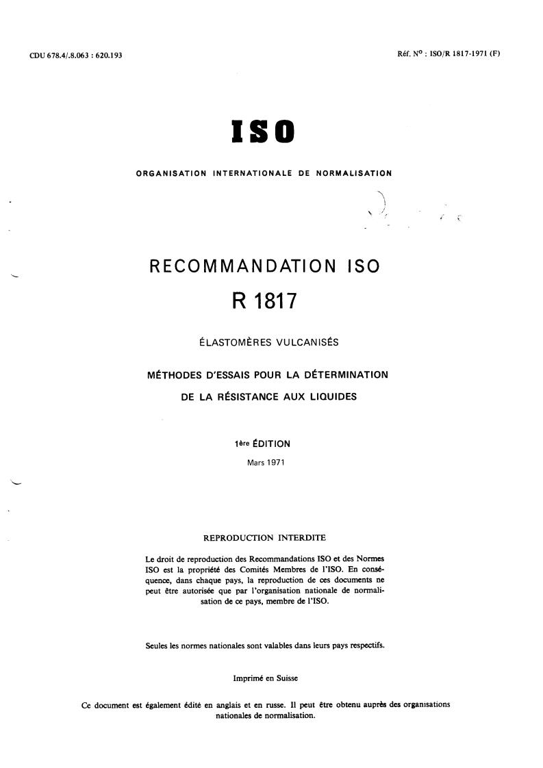 ISO/R 1817:1971 - Title missing - Legacy paper document
Released:1/1/1971