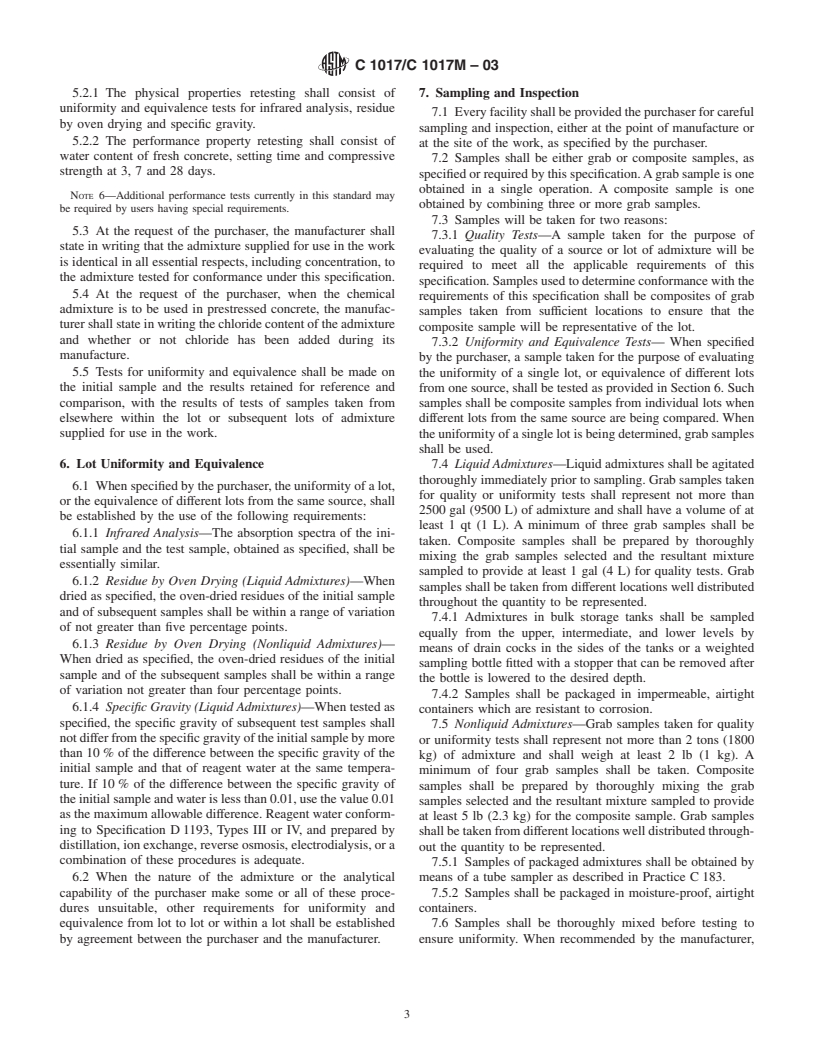 ASTM C1017/C1017M-03 - Standard Specification for Chemical Admixtures for Use in Producing Flowing Concrete