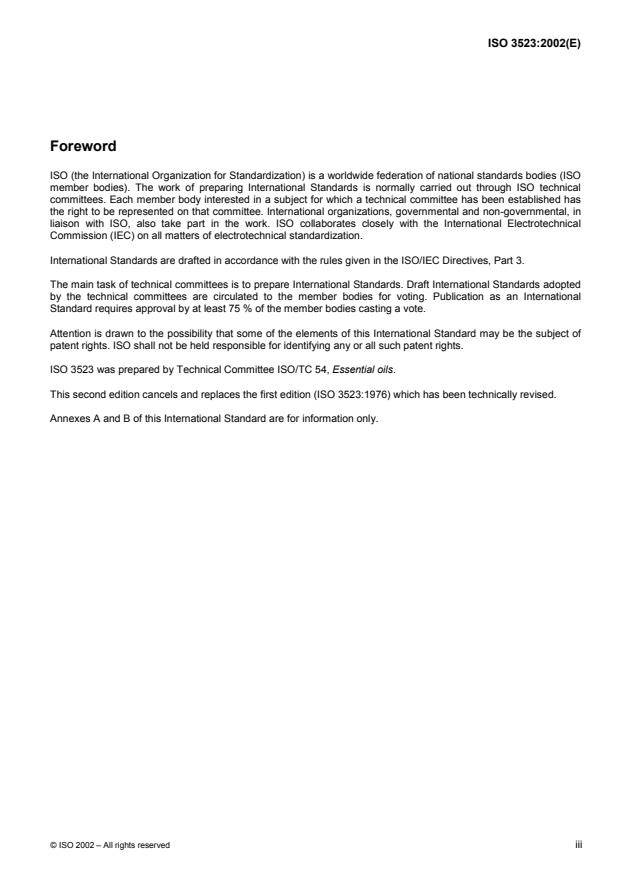 ISO 3523:2002 ISO 3523:2002 - Oil of cananga (Cananga odorata (Lam.) Hook. f. et Thomson, forma macrophylla)