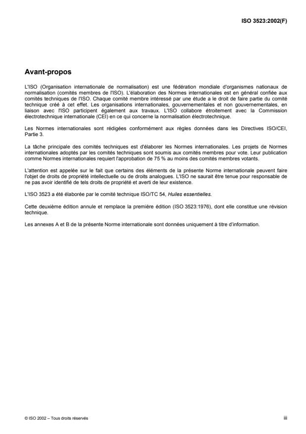 ISO 3523:2002 ISO 3523:2002 - Huile essentielle de cananga (Cananga odorata (Lam.) Hook. f. et Thomson, forma macrophylla)