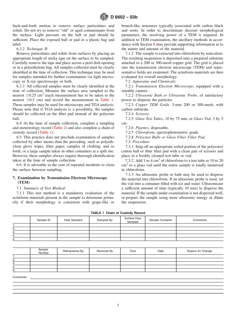 ASTM D6602-03b - Standard Practice for Sampling and Testing of Possible Carbon Black Fugitive Emissions or Other Environmental Particulate, or Both