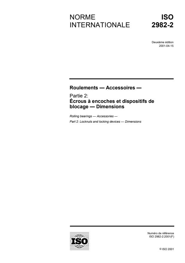 ISO 2982-2:2001 - Roulements -- Accessoires