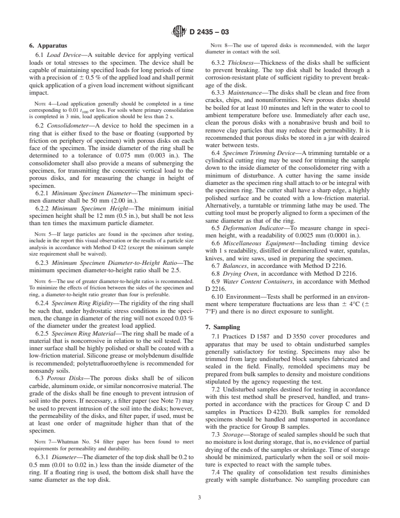 ASTM D2435-03 - Standard Test Method for One-Dimensional Consolidation Properties of Soils