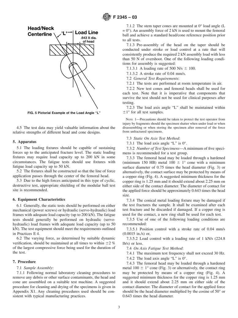 ASTM F2345-03 - Standard Test Methods for Determination of Static and Cyclic Fatigue Strength of Ceramic Modular Femoral Heads