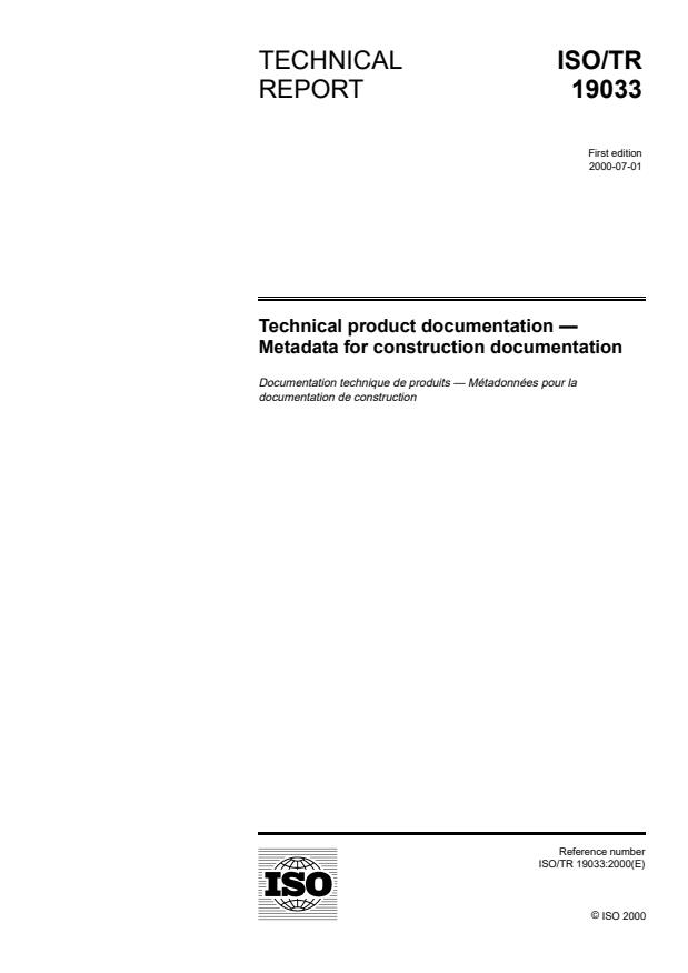 ISO/TR 19033:2000 - Technical product documentation -- Metadata for construction documentation