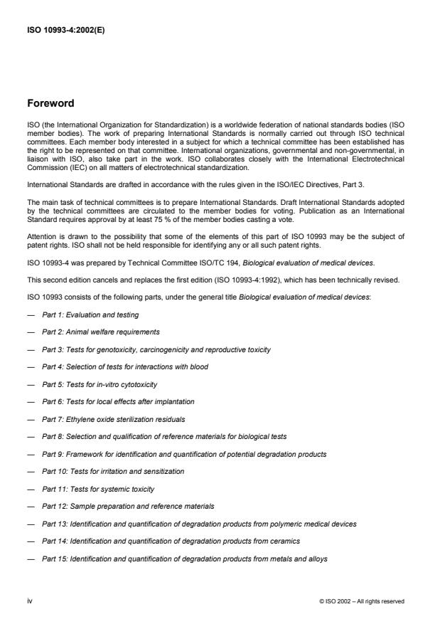 ISO 10993-4:2002 ISO 10993-4:2002 - Biological evaluation of medical devices - Page 4 preview