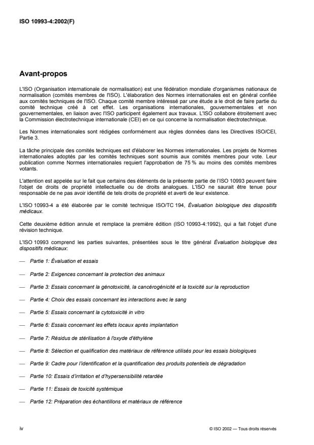 ISO 10993-4:2002 ISO 10993-4:2002 - Évaluation biologique des dispositifs médicaux - Page 4 preview