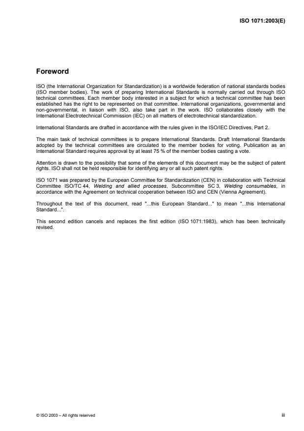 ISO 1071:2003 - Welding consumables - Covered electrodes, wires, rods and tubular cored electrodes for fusion welding of cast iron - Classification