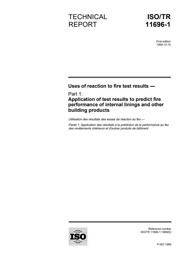 ISO/TR 11696-1:1999 - Uses of reaction to fire test results