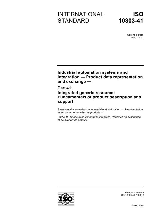 ISO 10303-41:2000 - Industrial automation systems and integration -- Product data representation and exchange