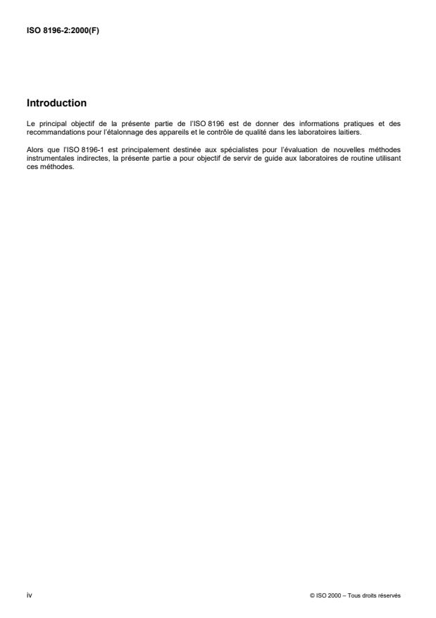 ISO 8196-2:2000 ISO 8196-2:2000 - Lait -- Définition et évaluation de la précision globale de méthodes indirectes d'analyse du lait - Page 4 preview