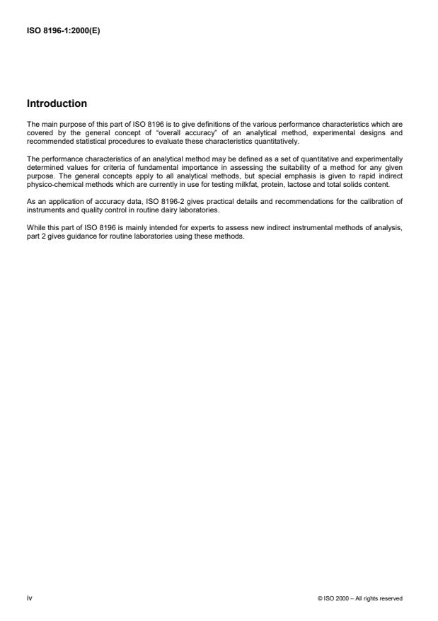 ISO 8196-1:2000 ISO 8196-1:2000 - Milk -- Definition and evaluation of the overall accuracy of indirect methods of milk analysis - Page 4 preview
