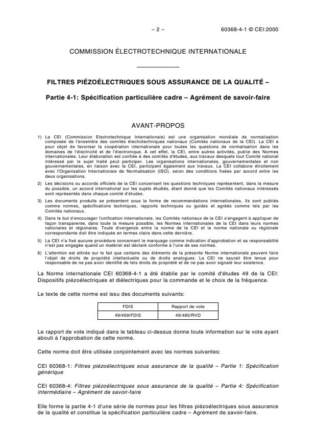 IEC 60368-4-1:2000 IEC 60368-4-1:2000 - Piezoelectric filters of assessed quality - Part 4-1: Blank detail specification - Capability approval - Page 4 preview