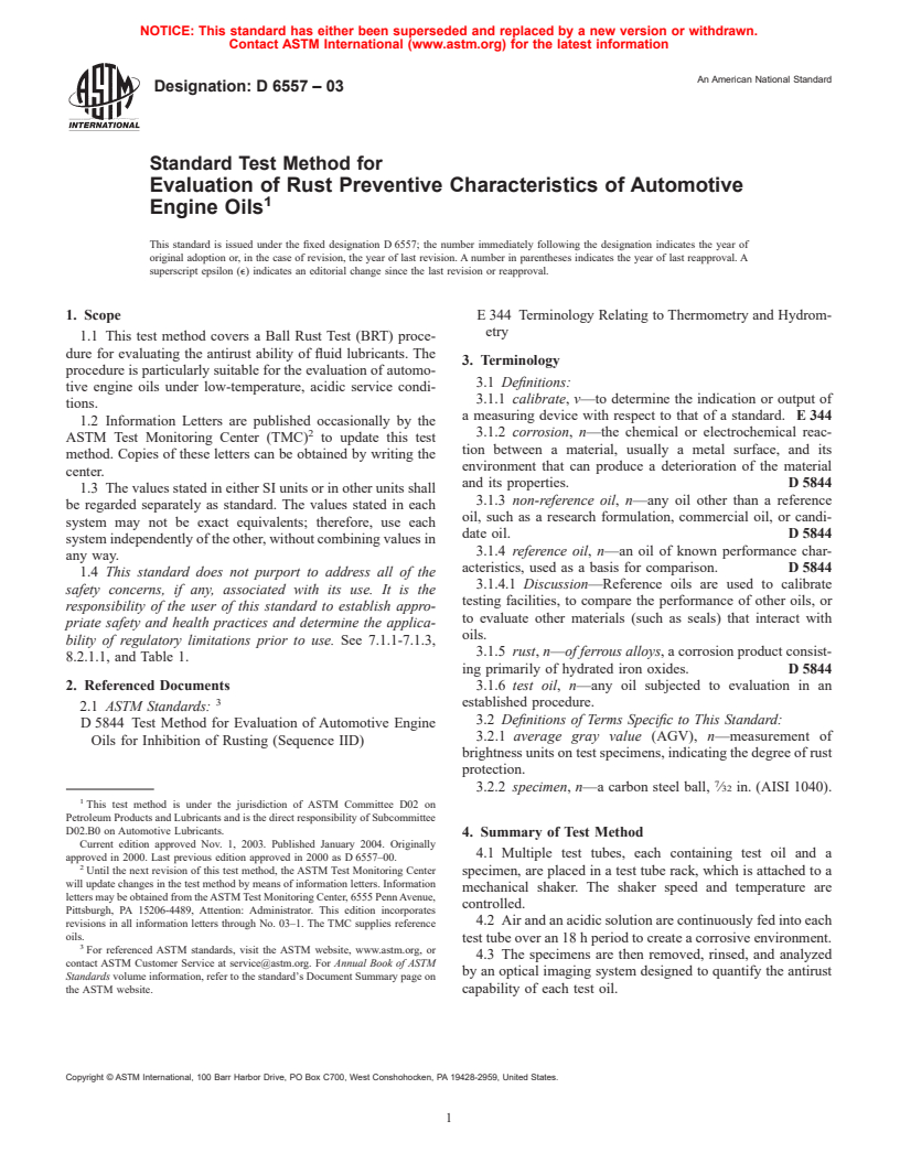 ASTM D6557-03 - Standard Test Method for Evaluation of Rust Preventive Characteristics of Automotive Engine Oils