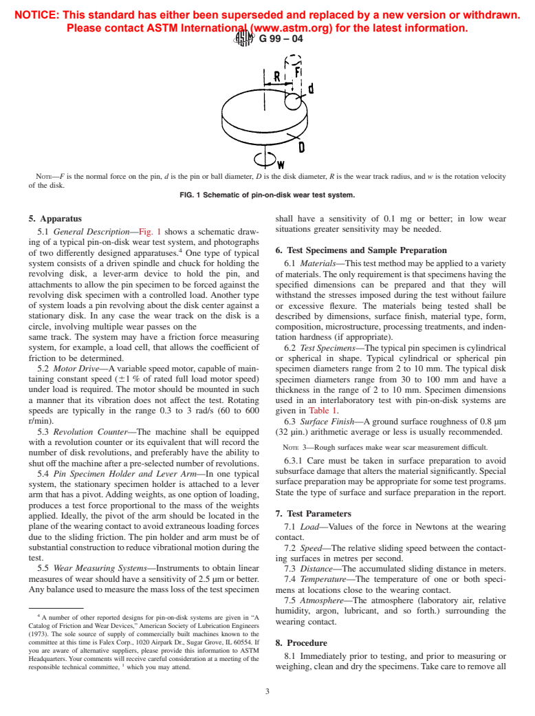 ASTM G99-04 - Standard Test Method for Wear Testing with a Pin-on-Disk Apparatus