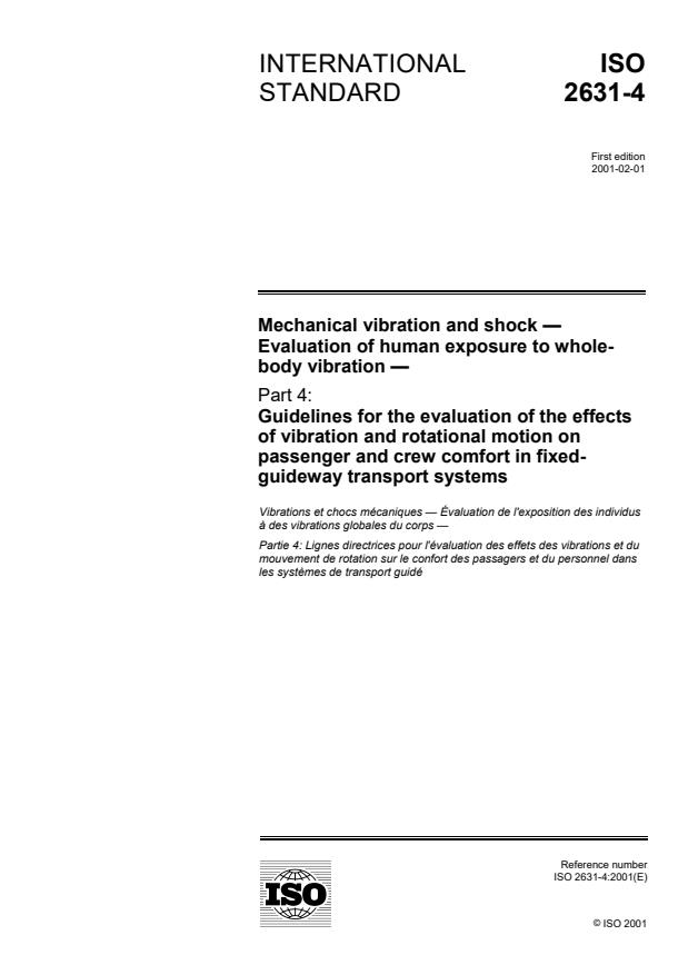 ISO 2631-4:2001 - Mechanical vibration and shock -- Evaluation of human exposure to whole-body vibration