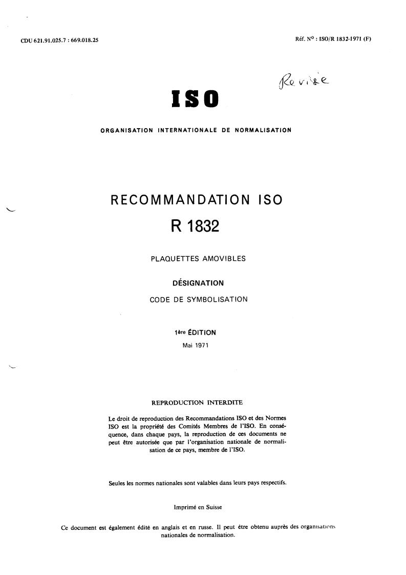 ISO/R 1832:1971 - Title missing - Legacy paper document
Released:1/1/1971