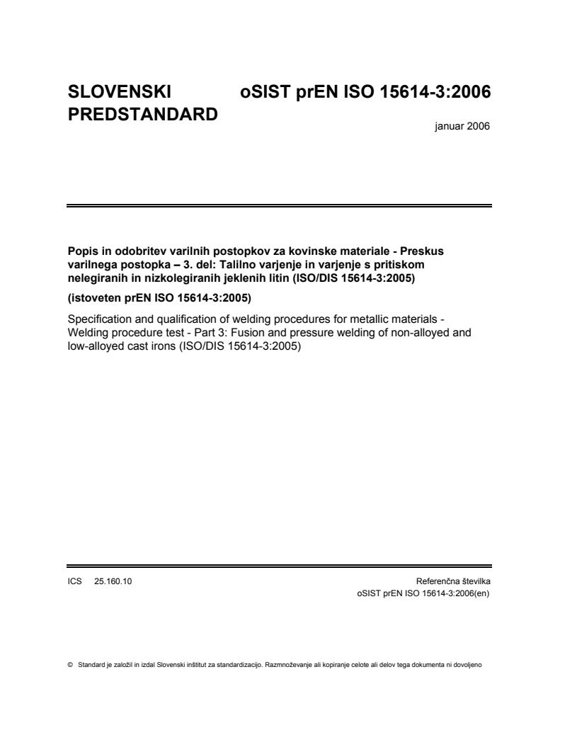 prEN ISO 15614-3:2006