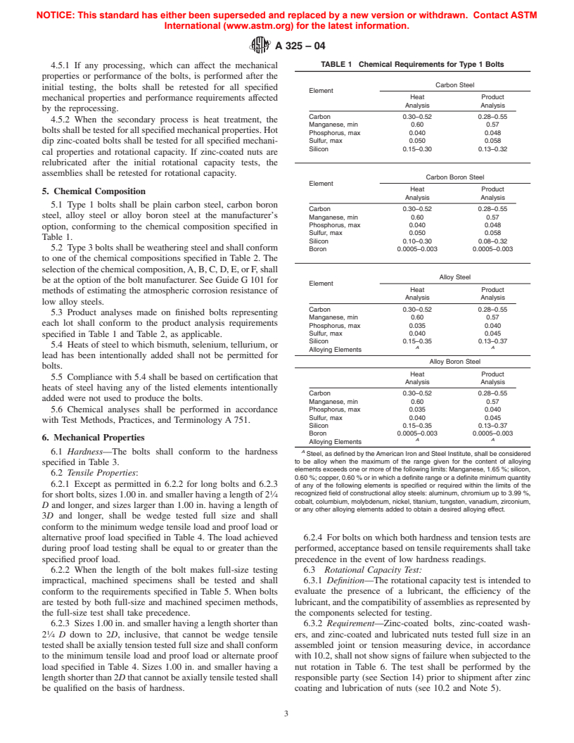 ASTM A325-04 - Standard Specification for Structural Bolts, Steel, Heat Treated, 120/105 ksi Minimum Tensile Strength