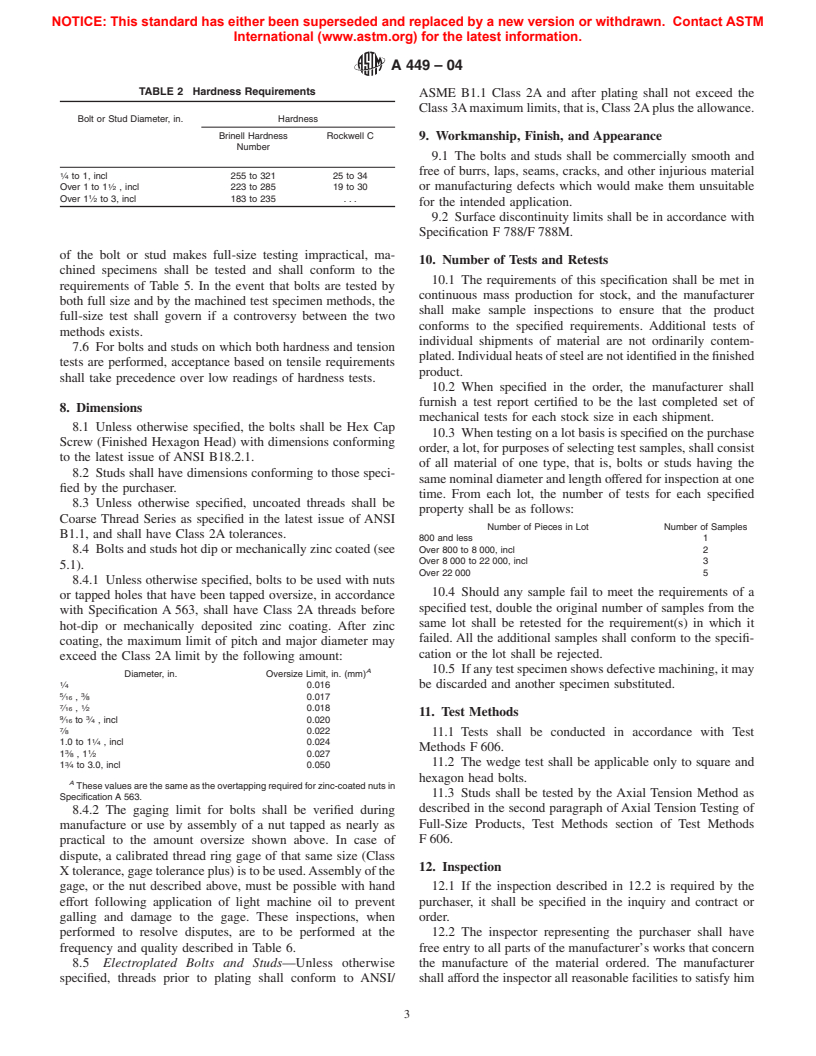 ASTM A449-04 - Standard Specification for Quenched and Tempered Steel Bolts and Studs