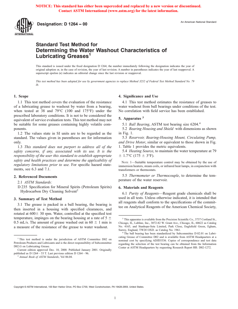 ASTM D1264-00 - Standard Test Method for Determining the Water Washout Characteristics of Lubricating Greases