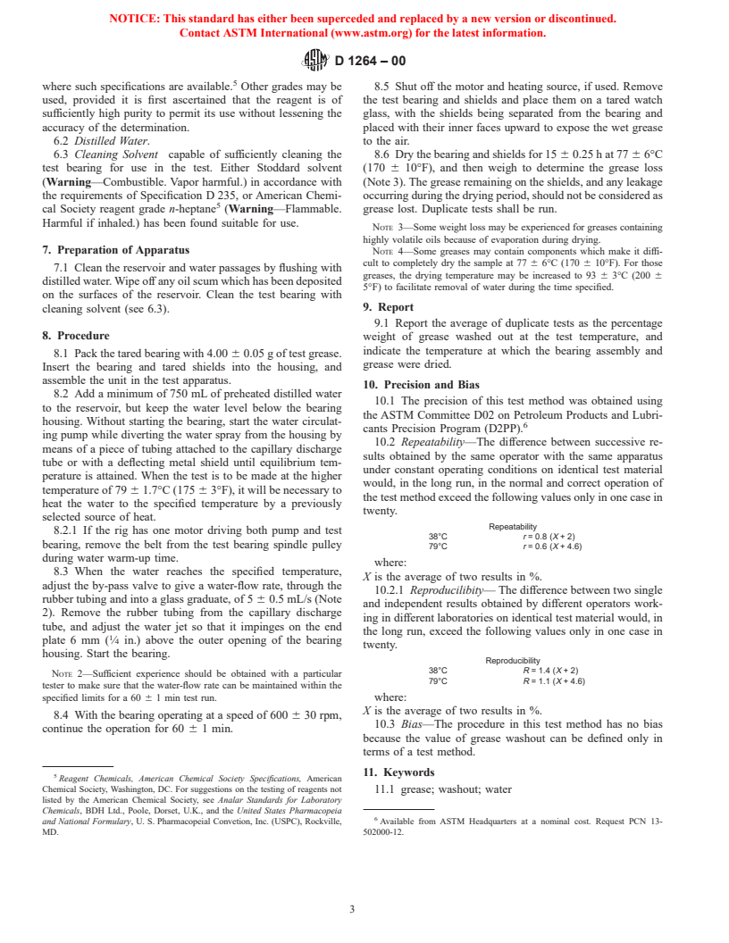 ASTM D1264-00 - Standard Test Method for Determining the Water Washout Characteristics of Lubricating Greases