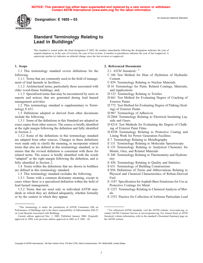 ASTM E1605-03 - Standard Terminology Relating to Lead in Buildings