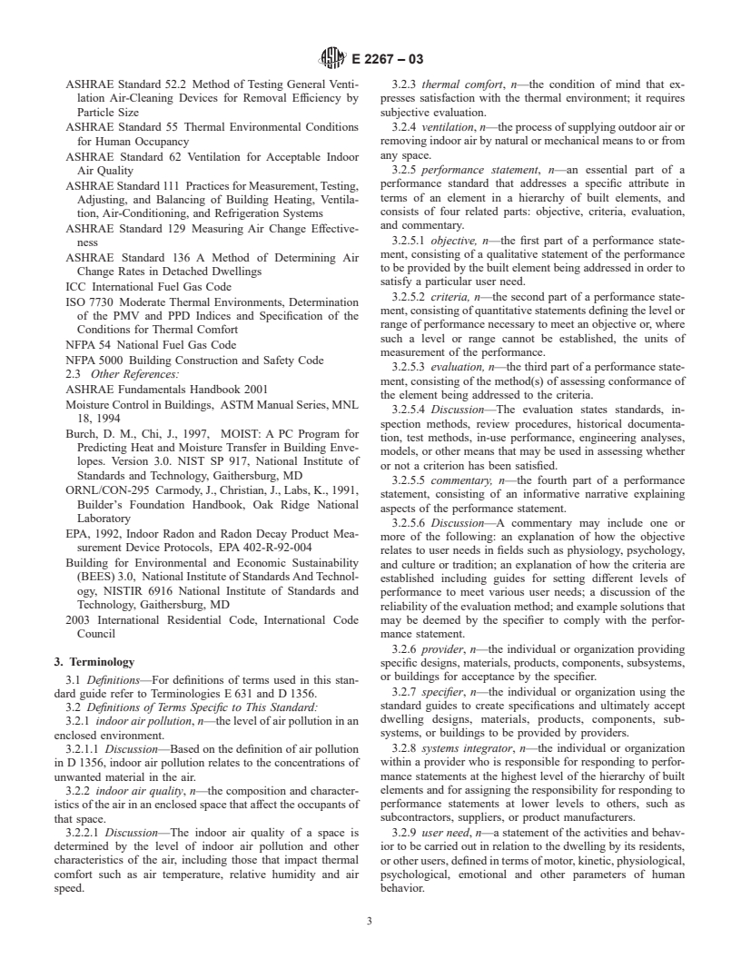 ASTM E2267-03 - Standard Guide for Specifying and Evaluating Performance of Single Family Attached and Detached Dwellings-Indoor Air Quality