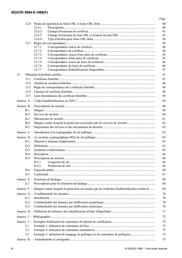 ISO/IEC 9594-8:1998 ISO/IEC 9594-8:1998 - Technologies de l'information -- Interconnexion de systemes ouverts (OSI) -- L'annuaire: Cadre d'authentification - Page 4 preview