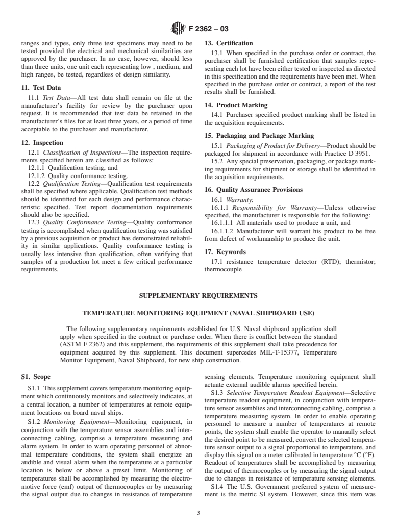 ASTM F2362-03 - Standard Specification for Temperature Monitoring Equipment