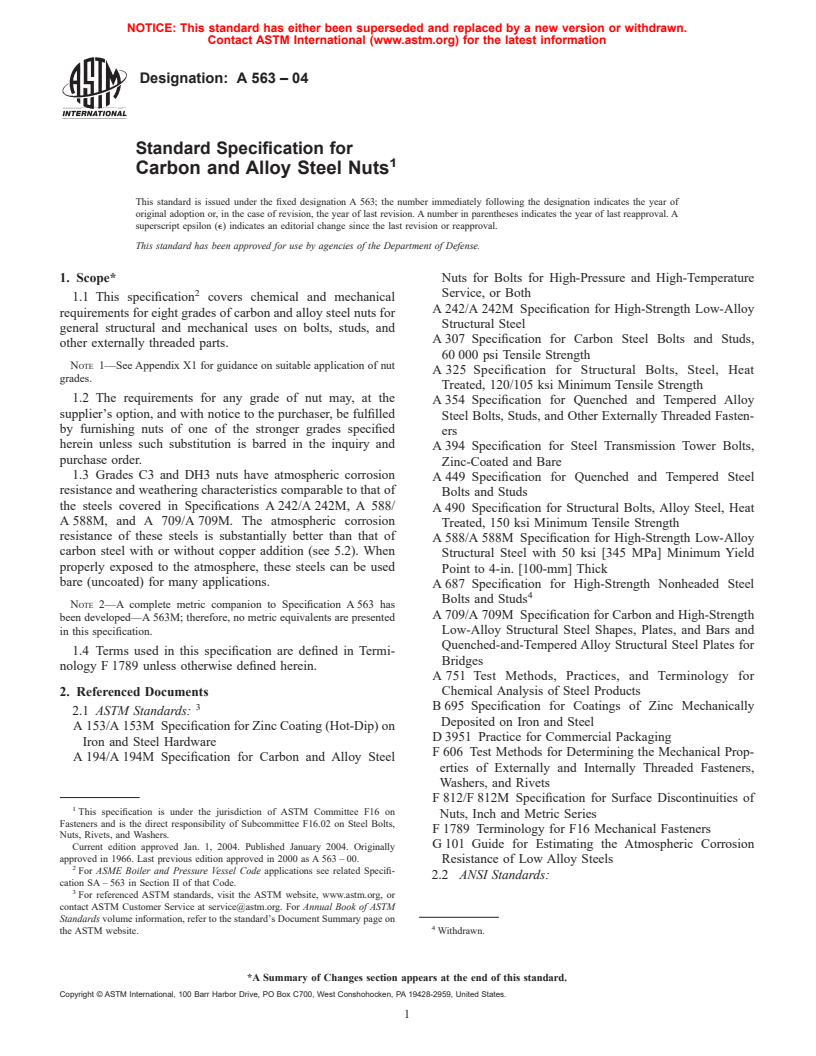 ASTM A563-04 - Standard Specification for Carbon and Alloy Steel Nuts