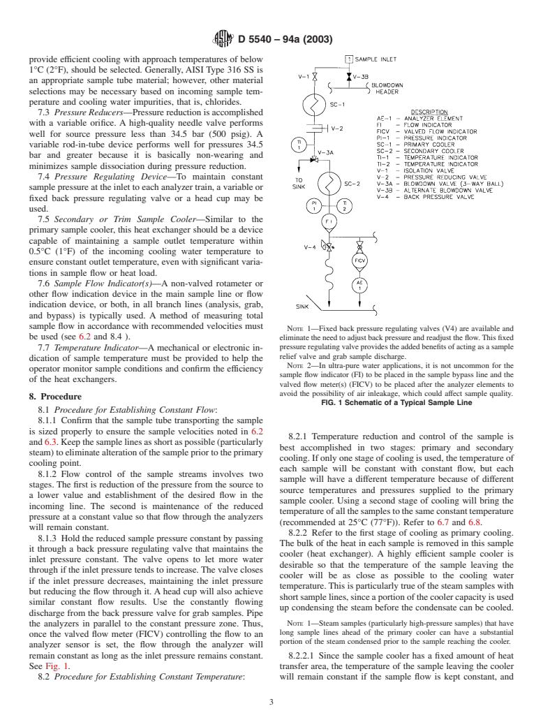 ASTM D5540-94a(2003) - Standard Practice for Flow Control and Temperature Control for On-Line Water Sampling and Analysis