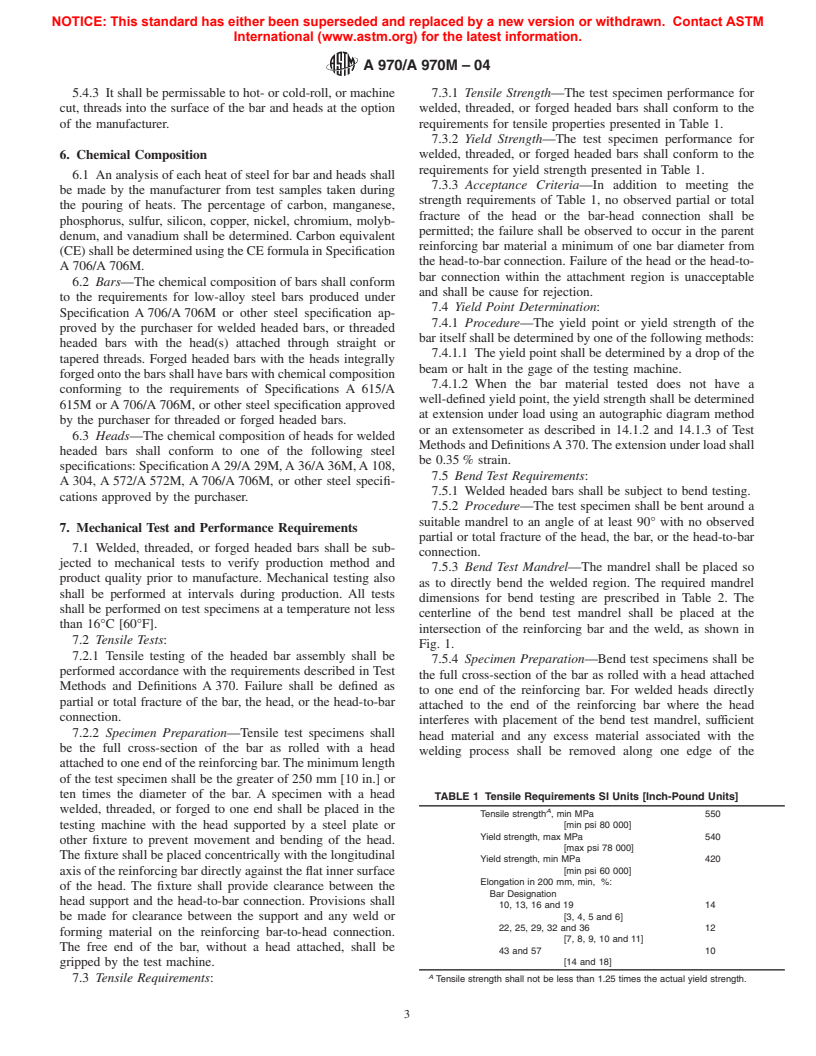 ASTM A970/A970M-04 - Standard Specification for Headed Steel Bars for Concrete Reinforcement