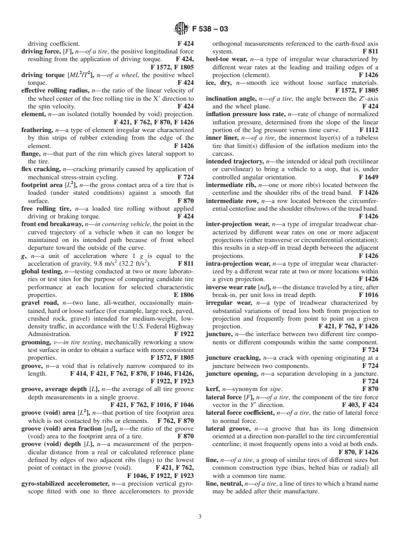 ASTM F538-03 - Standard Terminology Relating to the Characteristics and Performance of Tires