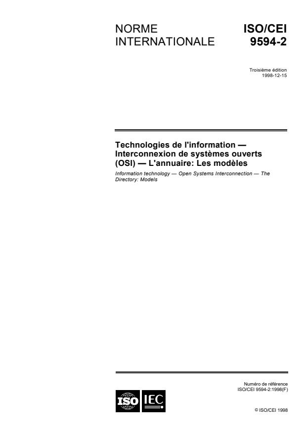 ISO/IEC 9594-2:1998 - Technologies de l'information -- Interconnexion de systemes ouverts (OSI) -- L'annuaire: Les modeles