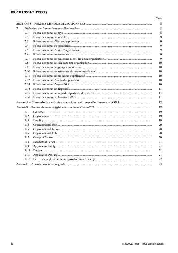 ISO/IEC 9594-7:1998 ISO/IEC 9594-7:1998 - Technologies de l'information -- Interconnexion de systemes ouverts (OSI) -- L'annuaire: Classes d'objets sélectionnés - Page 4 preview