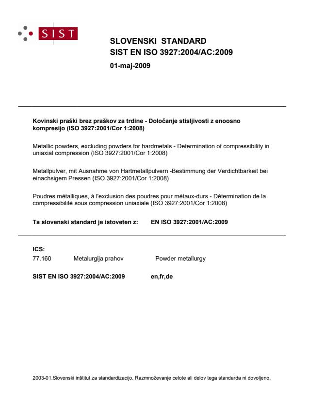 EN ISO 3927:2004/AC:2009